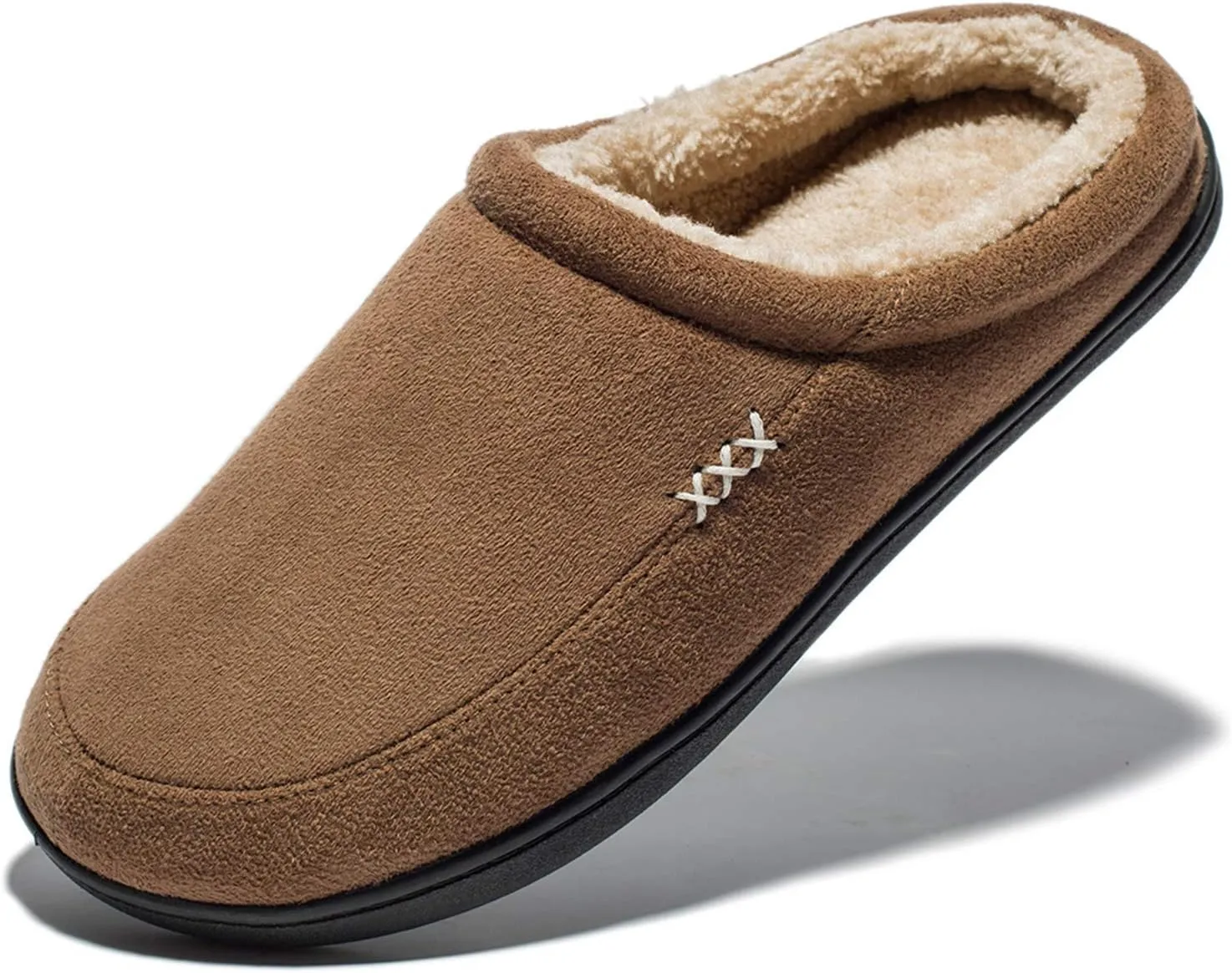 NewDenBer Men's Warm Memory Foam Suede Plush Fleece Lined Slip on Indoor Outdoor Clog House Slippers