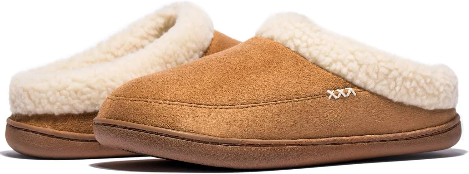 NewDenBer Women's Cozy Memory Foam Slippers Suede Fuzzy Plush Fleece Lined Slip On Indoor Outdoor House Shoes