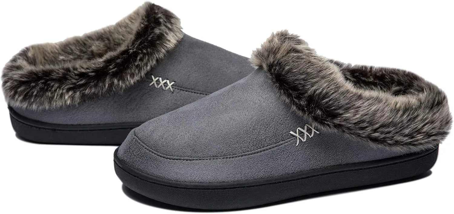 NewDenBer Women's Cozy Memory Foam Slippers Suede Plush Faux Fur Lined Slip on Indoor Outdoor House Shoes