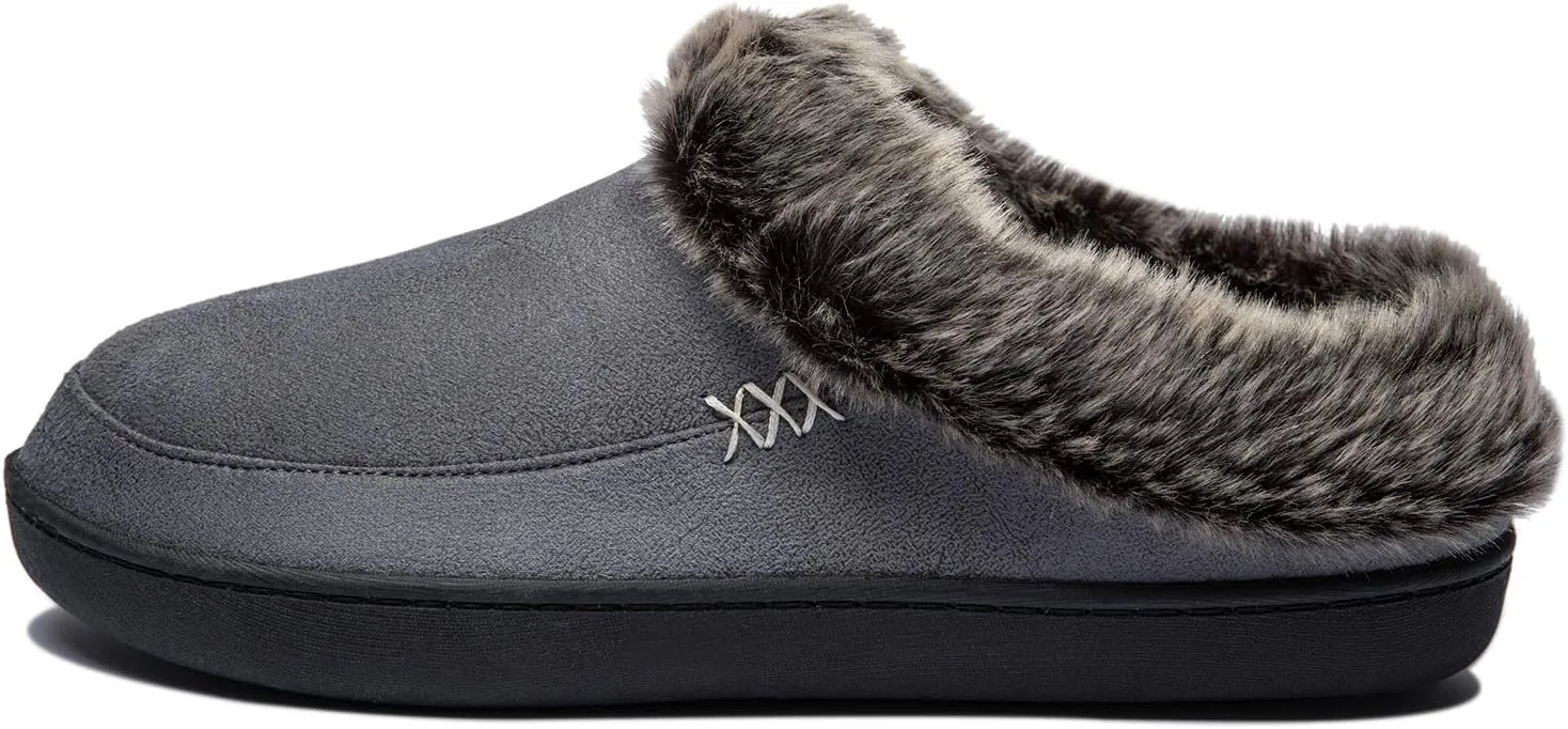 NewDenBer Women's Cozy Memory Foam Slippers Suede Plush Faux Fur Lined Slip on Indoor Outdoor House Shoes