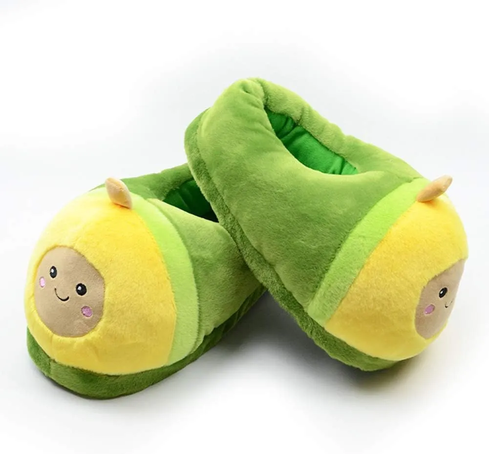 Novelty Plush Slippers - Cartoon Avocado Design, Warm Winter House Shoes For Women