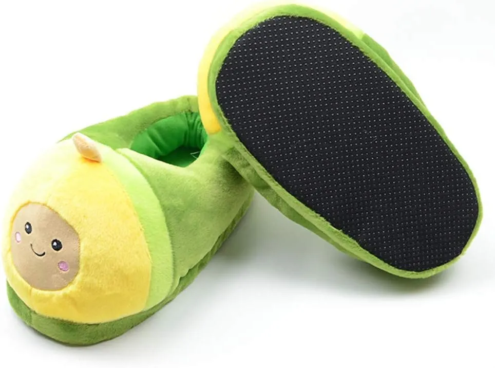 Novelty Plush Slippers - Cartoon Avocado Design, Warm Winter House Shoes For Women