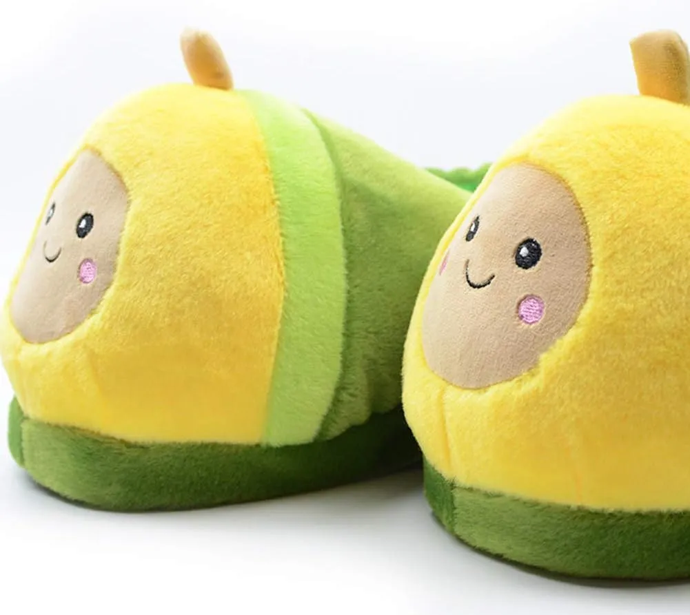 Novelty Plush Slippers - Cartoon Avocado Design, Warm Winter House Shoes For Women