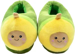 Novelty Plush Slippers - Cartoon Avocado Design, Warm Winter House Shoes For Women
