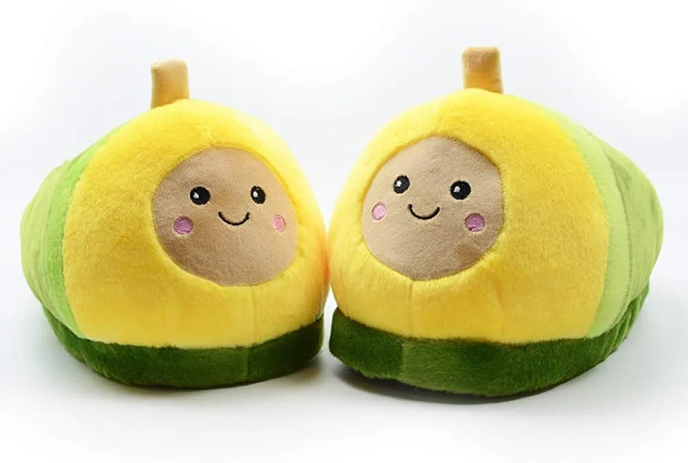 Novelty Plush Slippers - Cartoon Avocado Design, Warm Winter House Shoes For Women