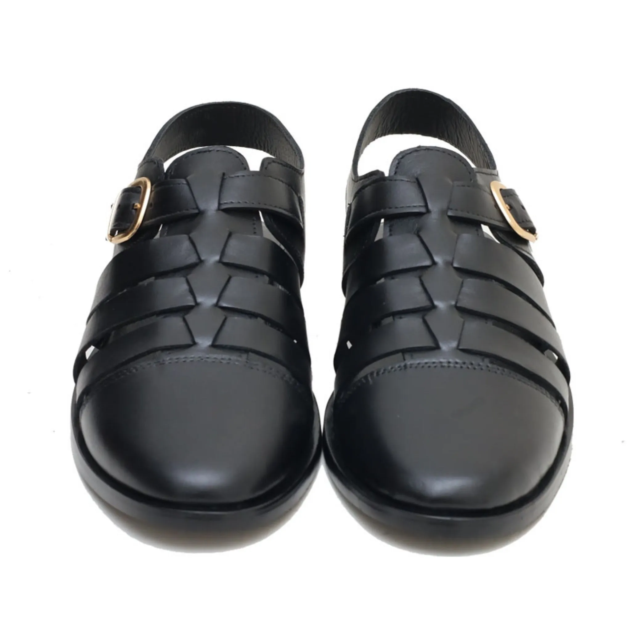 OK-2013 Black Stripes Leather Sandal