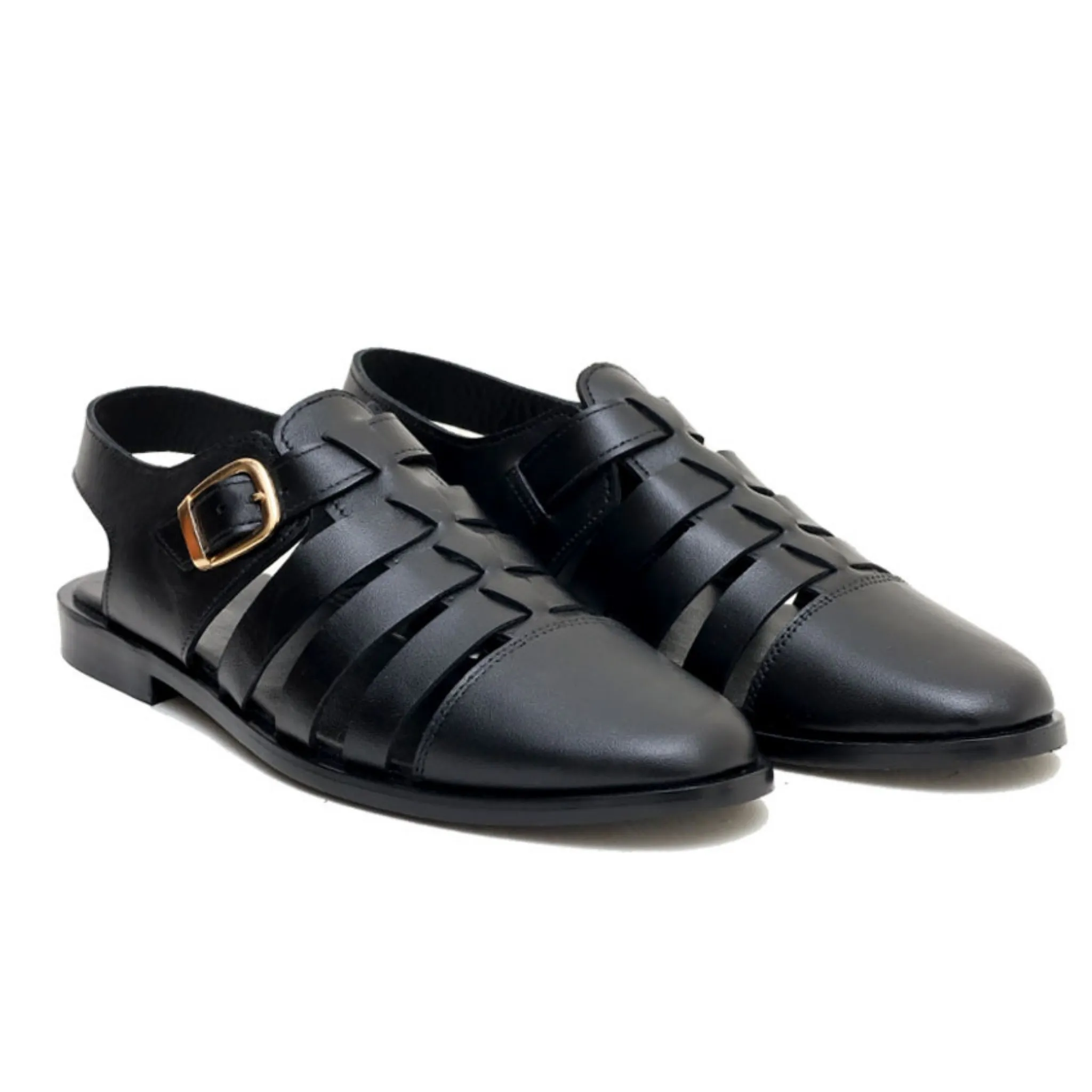 OK-2013 Black Stripes Leather Sandal