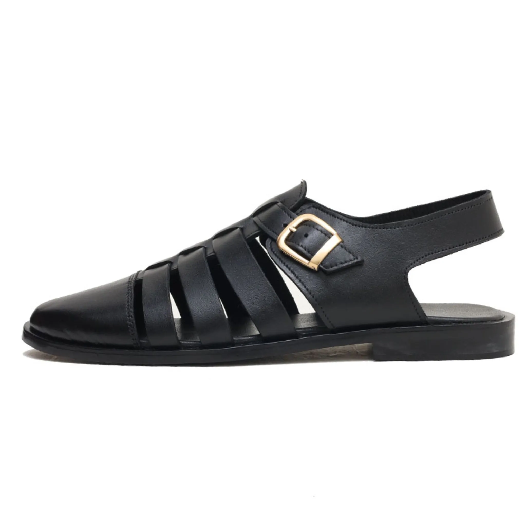 OK-2013 Black Stripes Leather Sandal