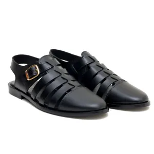 OK-2013 Black Stripes Leather Sandal