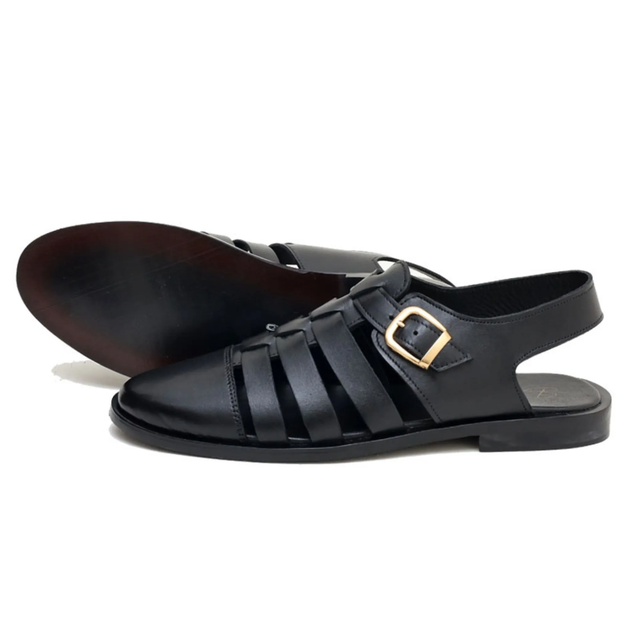 OK-2013 Black Stripes Leather Sandal