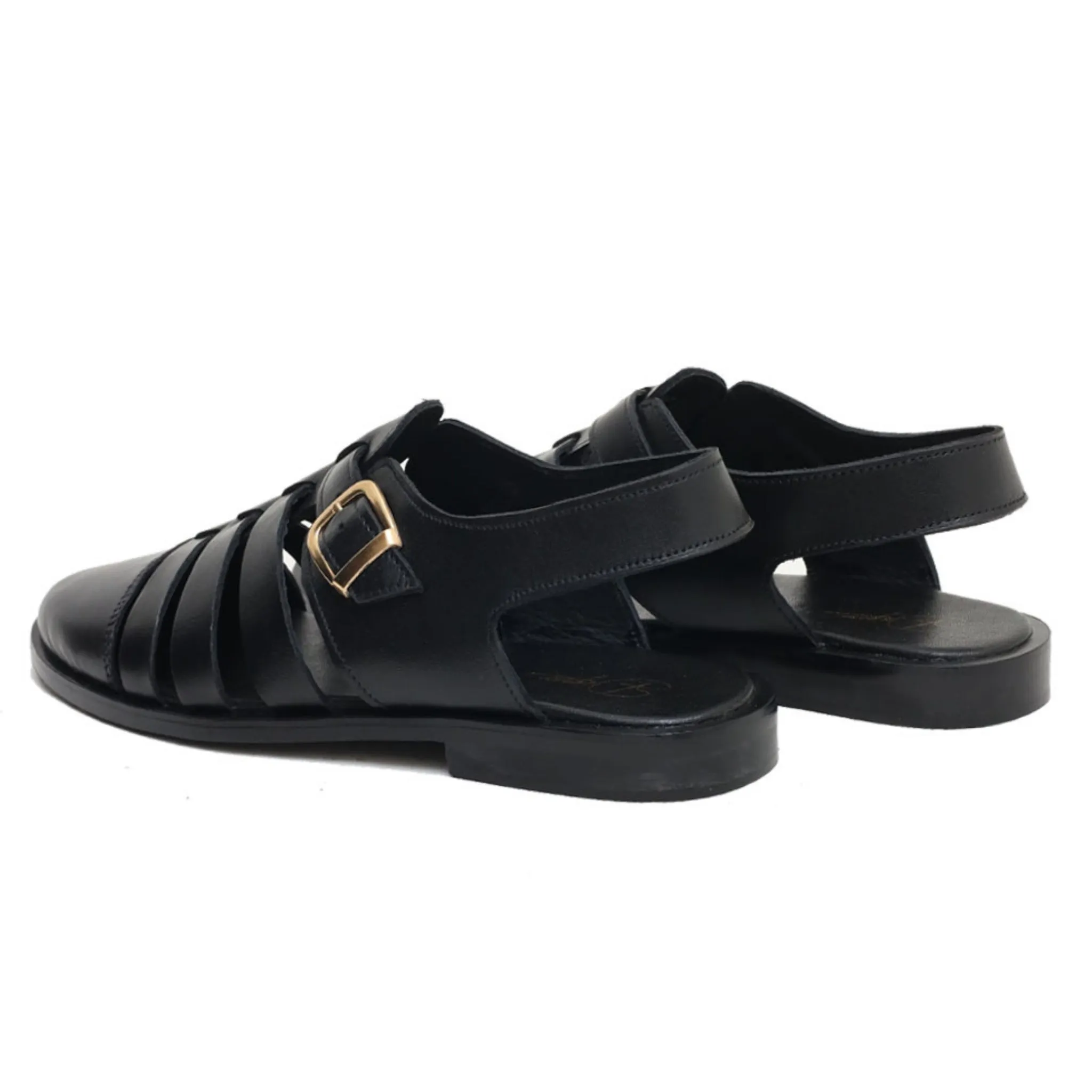 OK-2013 Black Stripes Leather Sandal