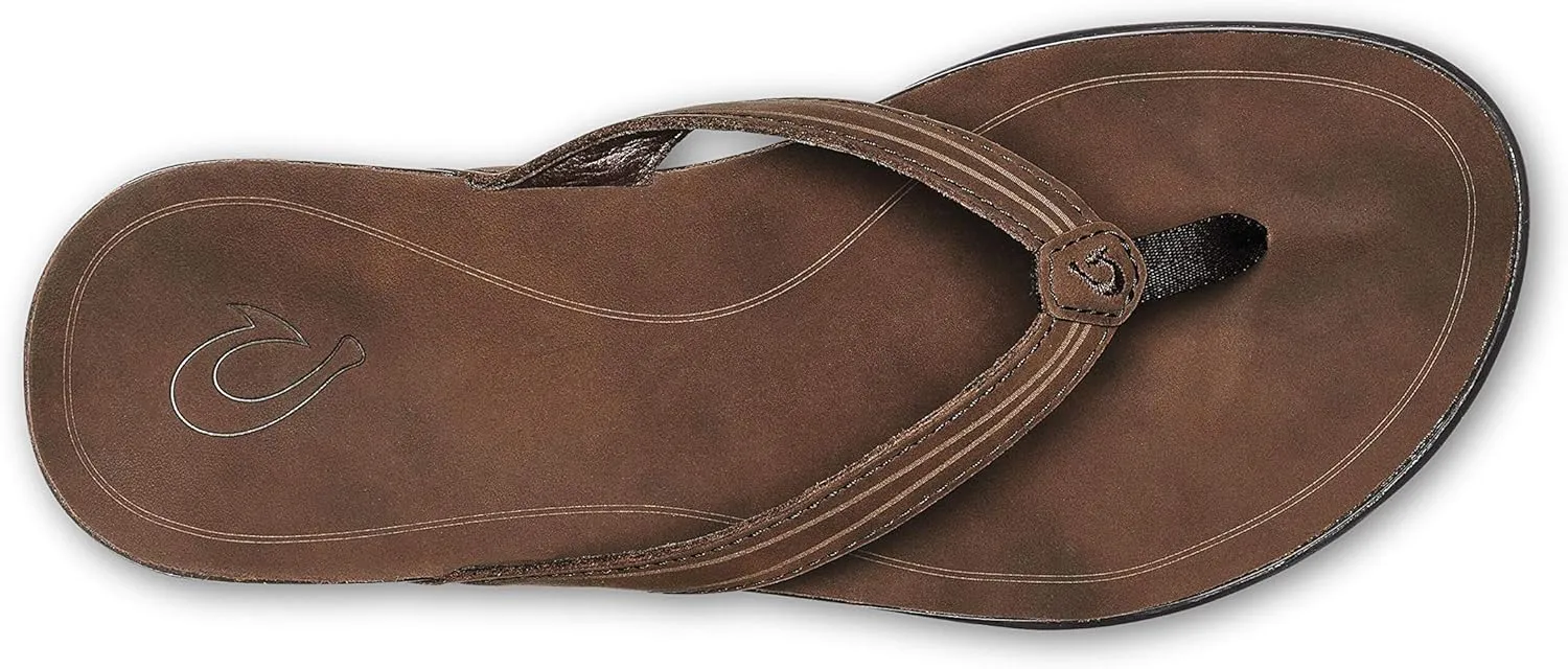 OLUKAI 'Aukai Women's Beach Sandals, Soft Leather Flip-Flop Slides with Non Marking Outsoles, Lightweight & All-Day Comfort