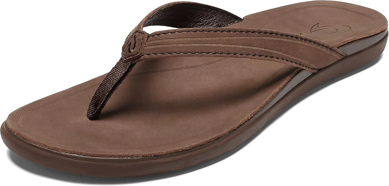 OLUKAI 'Aukai Women's Beach Sandals, Soft Leather Flip-Flop Slides with Non Marking Outsoles, Lightweight & All-Day Comfort