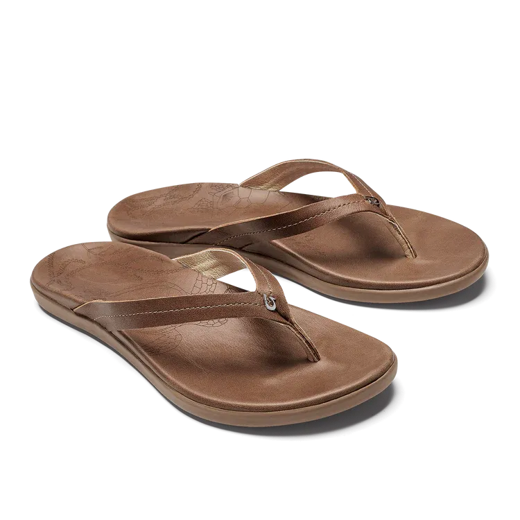 Olukai Women's Honu Leather Beach Sandals - Tan/Tan