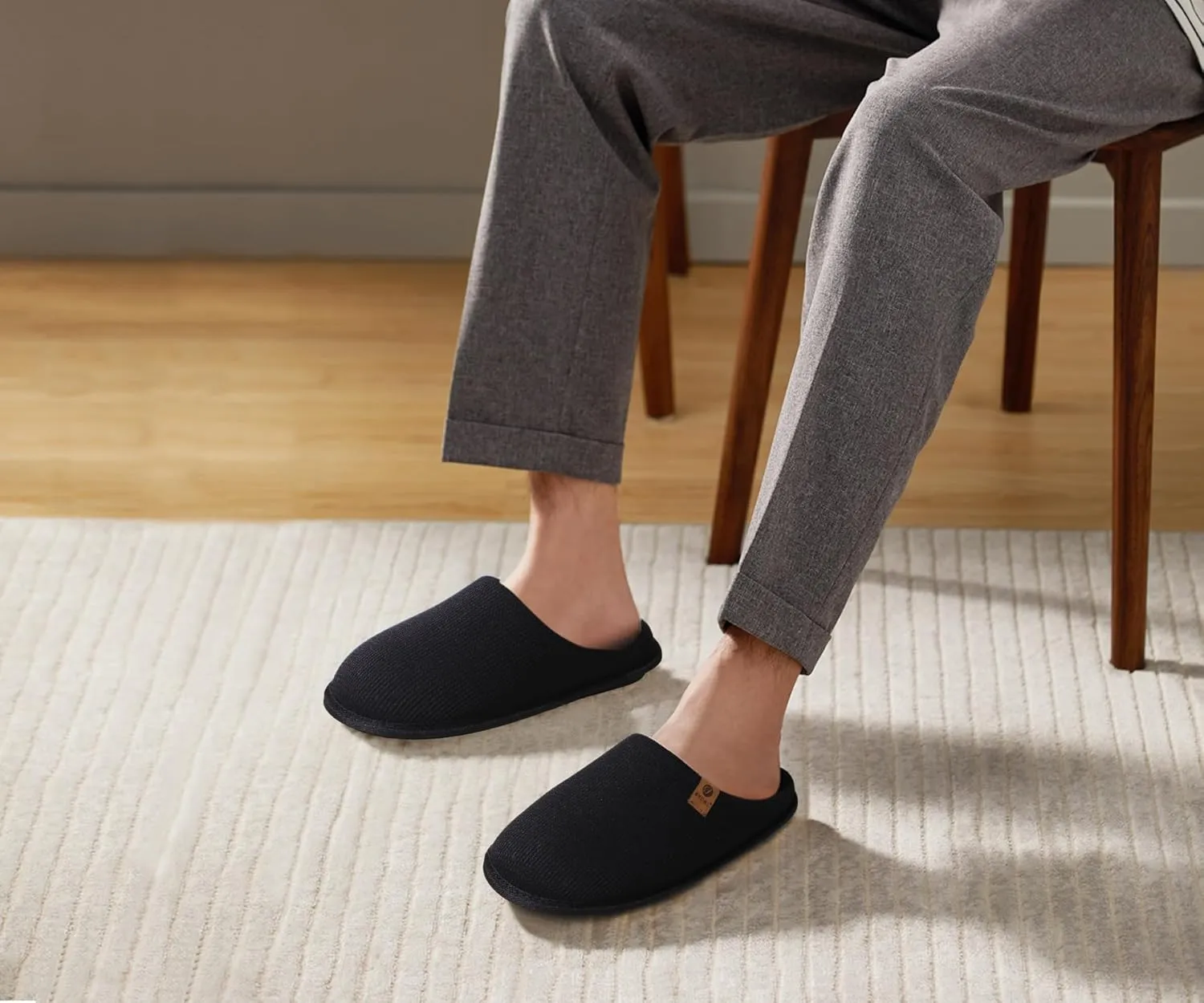ONCAI Men's House Slippers, Cushion Memory Foam Shake Fleece and Man House Shoes with Faux Fur Lining and Indoor Outdoor Rubber Soles US Size 7-15