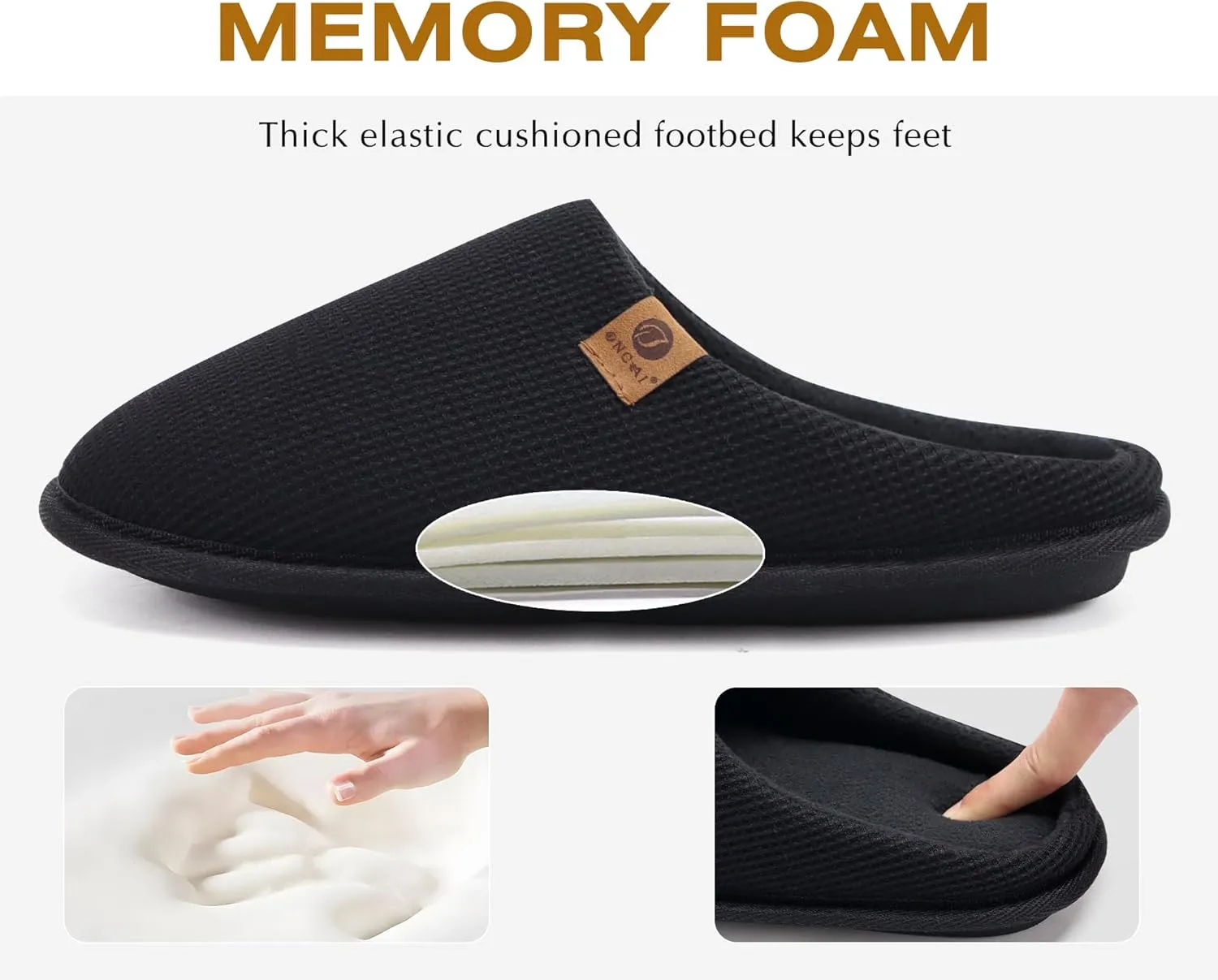 ONCAI Men's House Slippers, Cushion Memory Foam Shake Fleece and Man House Shoes with Faux Fur Lining and Indoor Outdoor Rubber Soles US Size 7-15