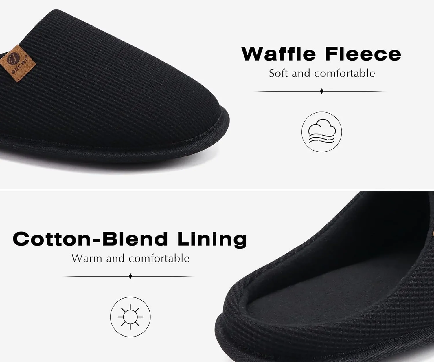ONCAI Men's House Slippers, Cushion Memory Foam Shake Fleece and Man House Shoes with Faux Fur Lining and Indoor Outdoor Rubber Soles US Size 7-15
