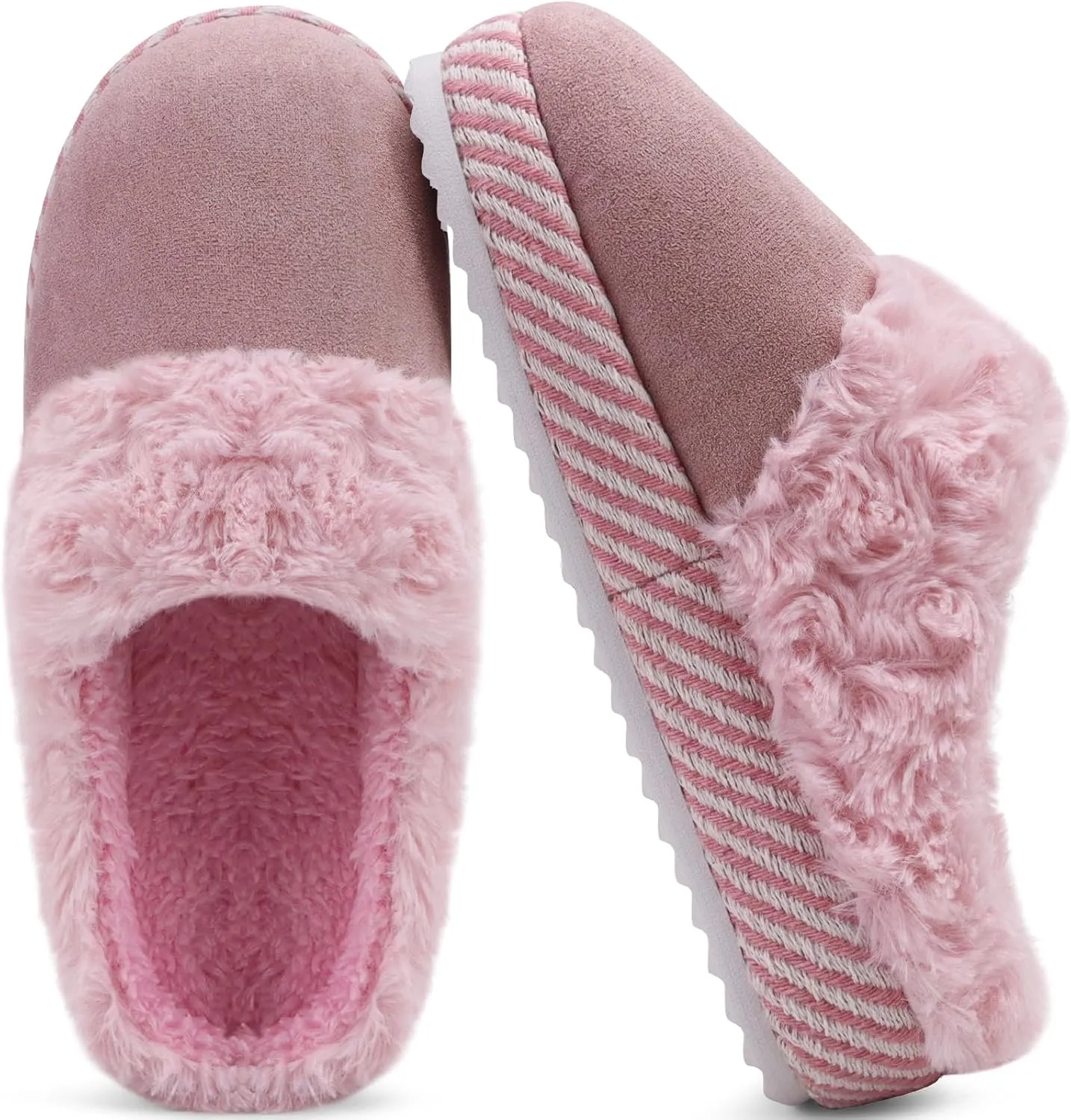 ONCAI Women's Slippers with Cushion Yoga Mat Faux Fur Fuzzy Suede Warm Winter Woman House Slippers Indoor/Outdoor Cozy Rubber Sole US Size 5-11