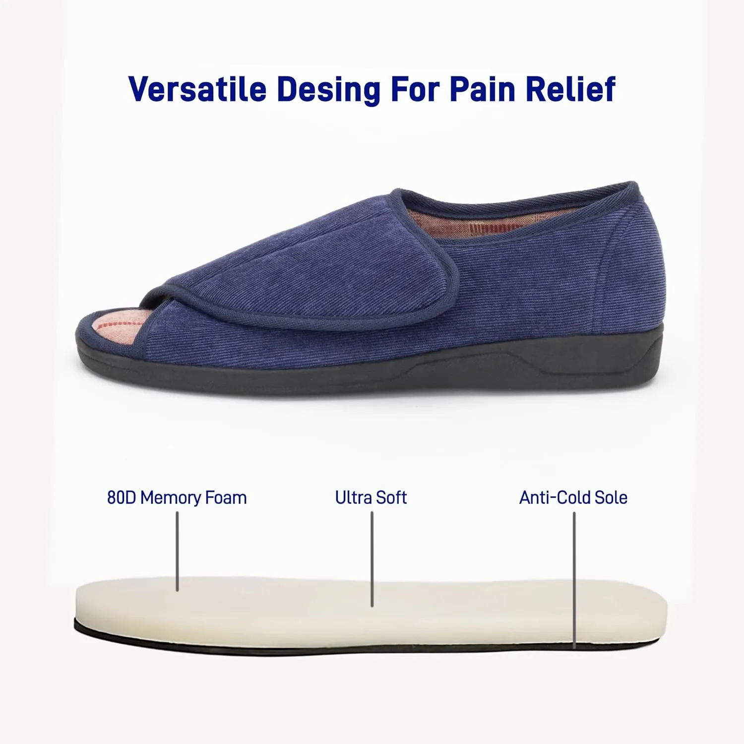 Open Toe Diabetic Slippers for Men Extra Wide Width, Memory Foam Open Toe House Shoes Non Slip - For Seniors Arthritis Swollen Feet