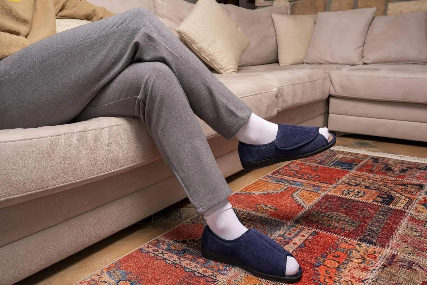 Open Toe Diabetic Slippers for Men Extra Wide Width, Memory Foam Open Toe House Shoes Non Slip - For Seniors Arthritis Swollen Feet