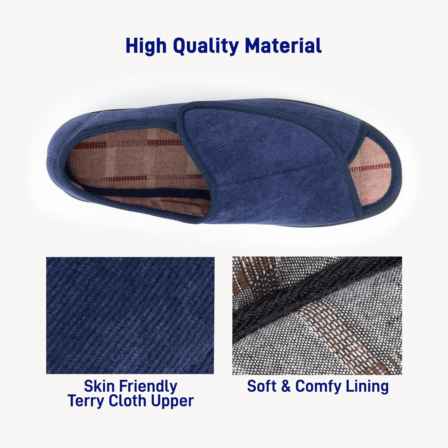 Open Toe Diabetic Slippers for Men Extra Wide Width, Memory Foam Open Toe House Shoes Non Slip - For Seniors Arthritis Swollen Feet