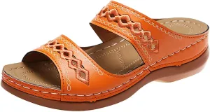 Orthopedic Sandals for Women Embroidered Wedge Perfectchose Arch Support Sandals Non-Slip Breathable Outdoor Walking Shoes Lightweight Memory Foam Platform Shoes