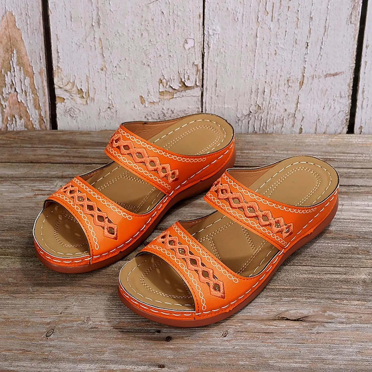 Orthopedic Sandals for Women Embroidered Wedge Perfectchose Arch Support Sandals Non-Slip Breathable Outdoor Walking Shoes Lightweight Memory Foam Platform Shoes