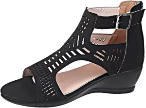 Orthopedic Wedge Sandals for Women Open Toe Walking Sandals Ankle Strap Wide Width Platform Wedge with Arch Support