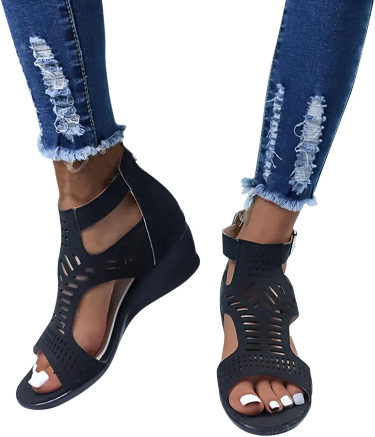 Orthopedic Wedge Sandals for Women Open Toe Walking Sandals Ankle Strap Wide Width Platform Wedge with Arch Support