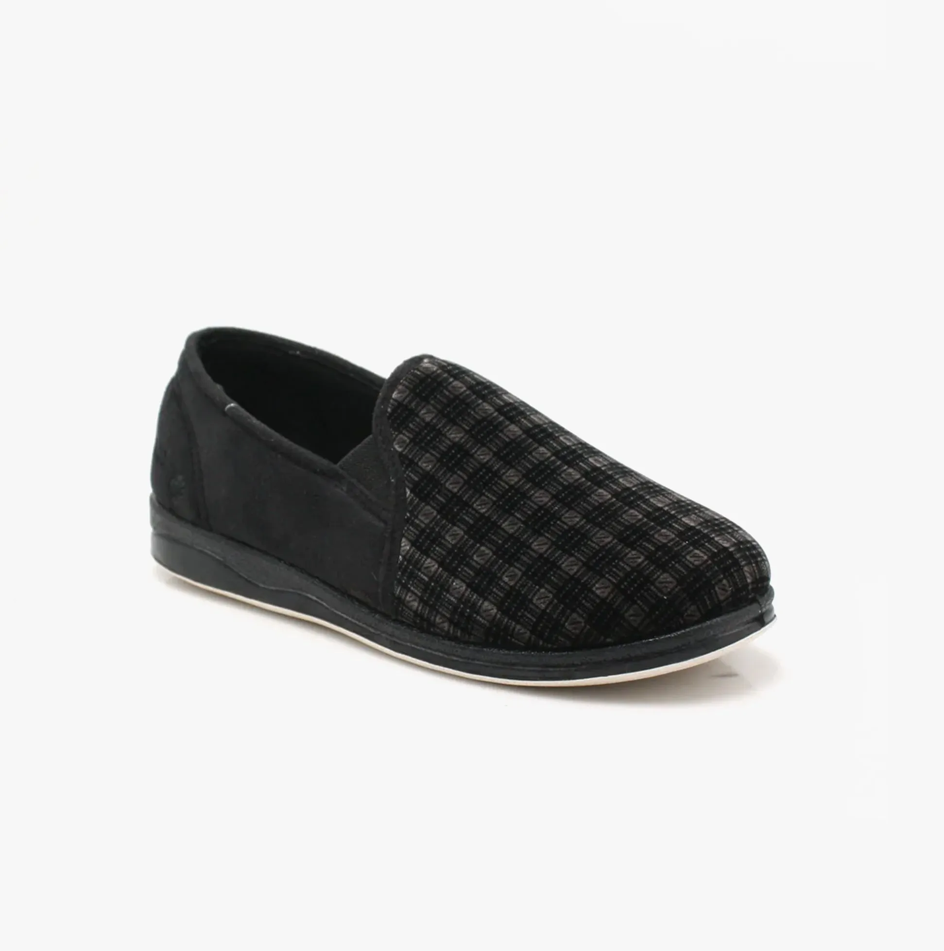 Padders ALBERT Mens Slippers Black Mixed Check