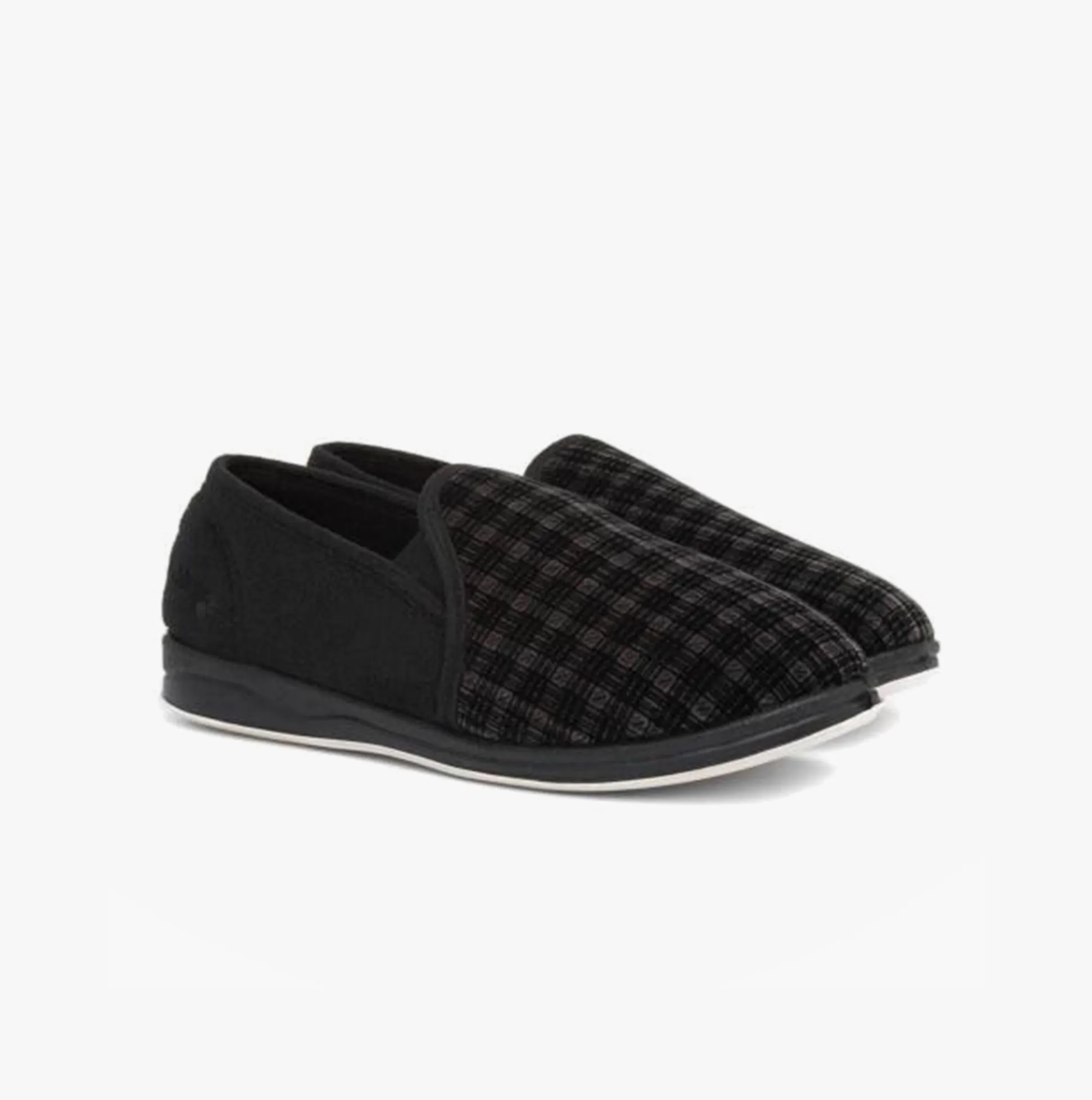Padders ALBERT Mens Slippers Black Mixed Check