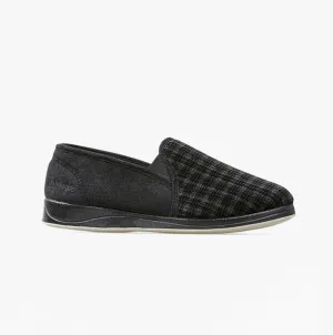 Padders ALBERT Mens Slippers Black Mixed Check