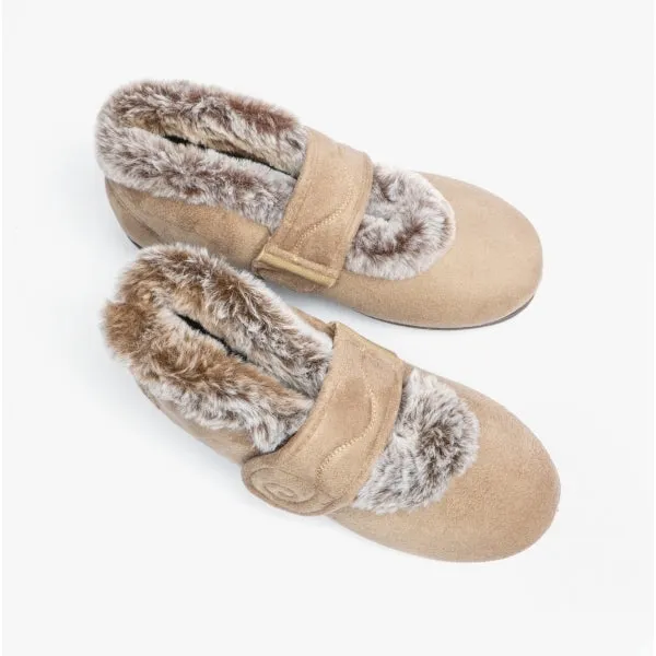 Padders HUSH Womens (EE Fit) Touch Fasten Boot Slippers Taupe Combi