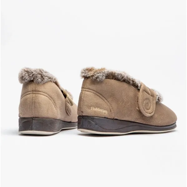 Padders HUSH Womens (EE Fit) Touch Fasten Boot Slippers Taupe Combi