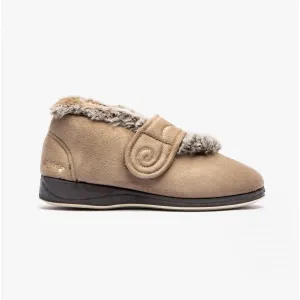 Padders HUSH Womens (EE Fit) Touch Fasten Boot Slippers Taupe Combi