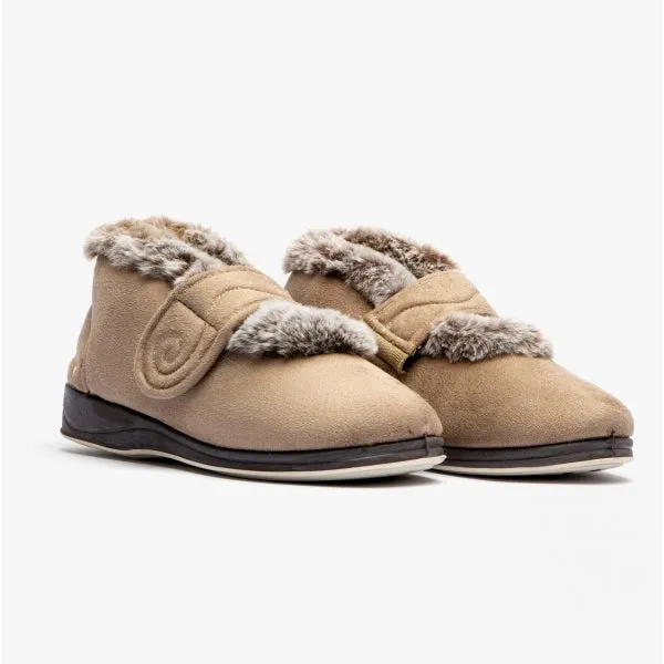 Padders HUSH Womens (EE Fit) Touch Fasten Boot Slippers Taupe Combi