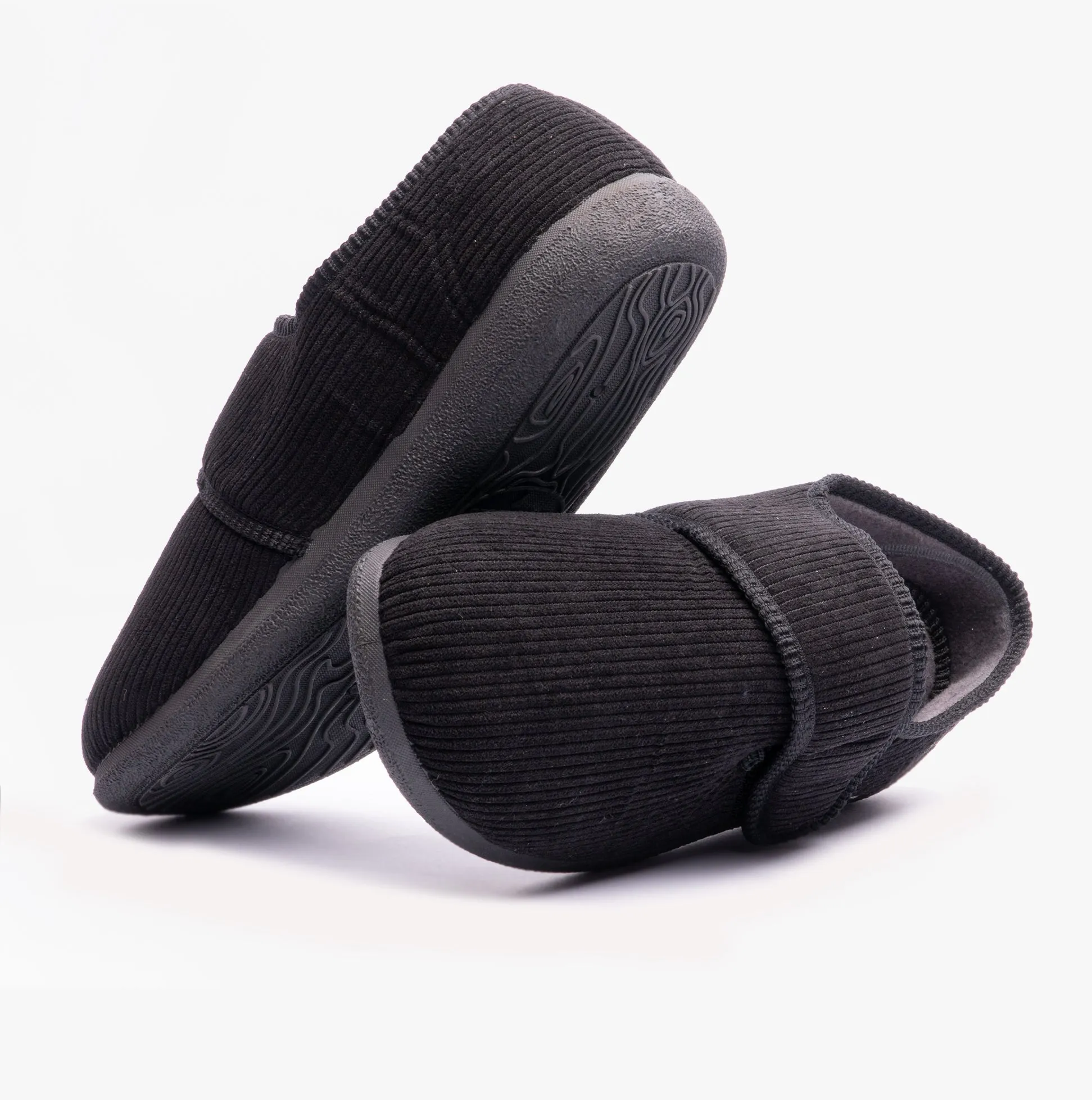 Padders OLIVER Mens Touch Fasten Full Slippers Black