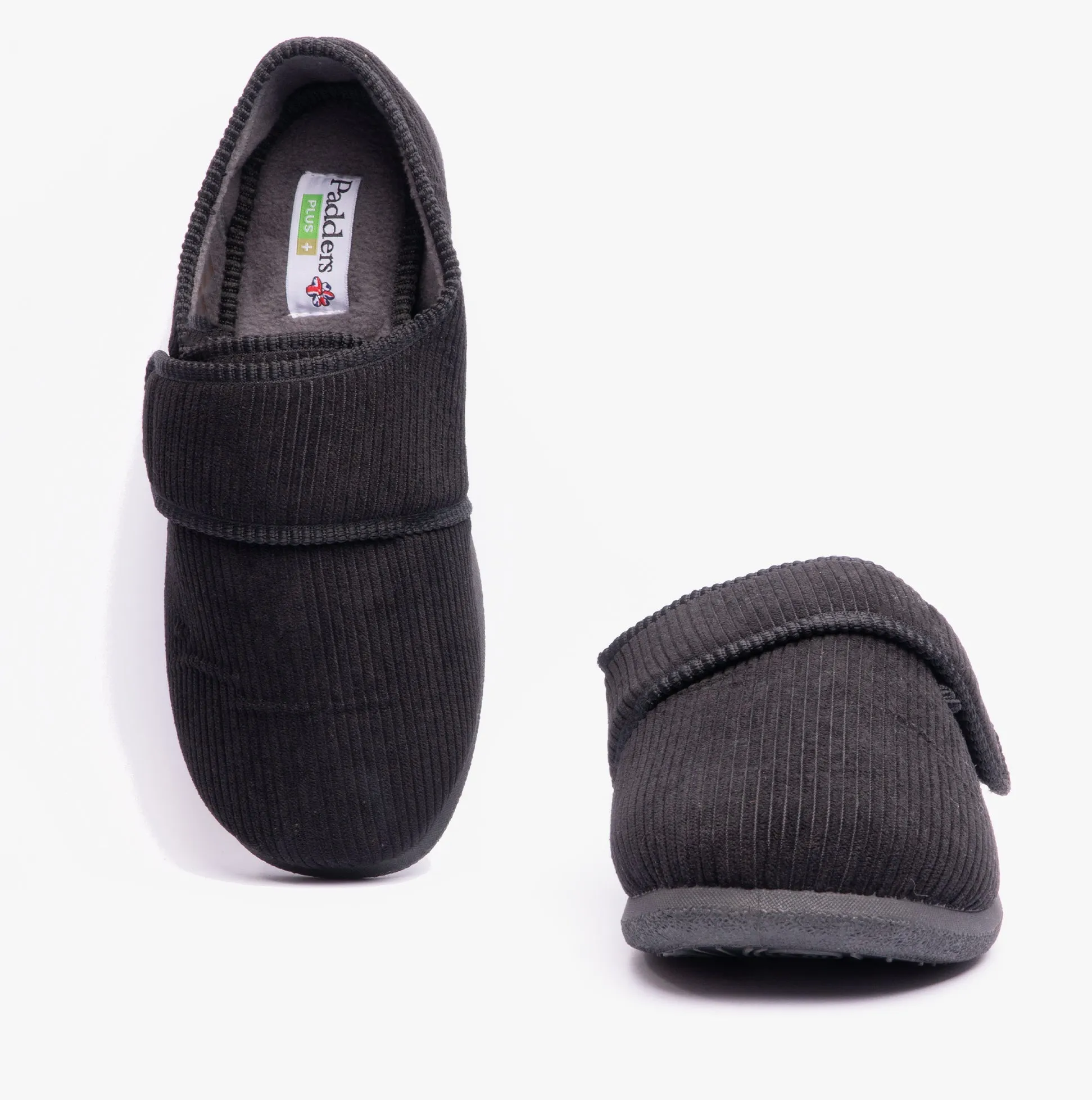 Padders OLIVER Mens Touch Fasten Full Slippers Black