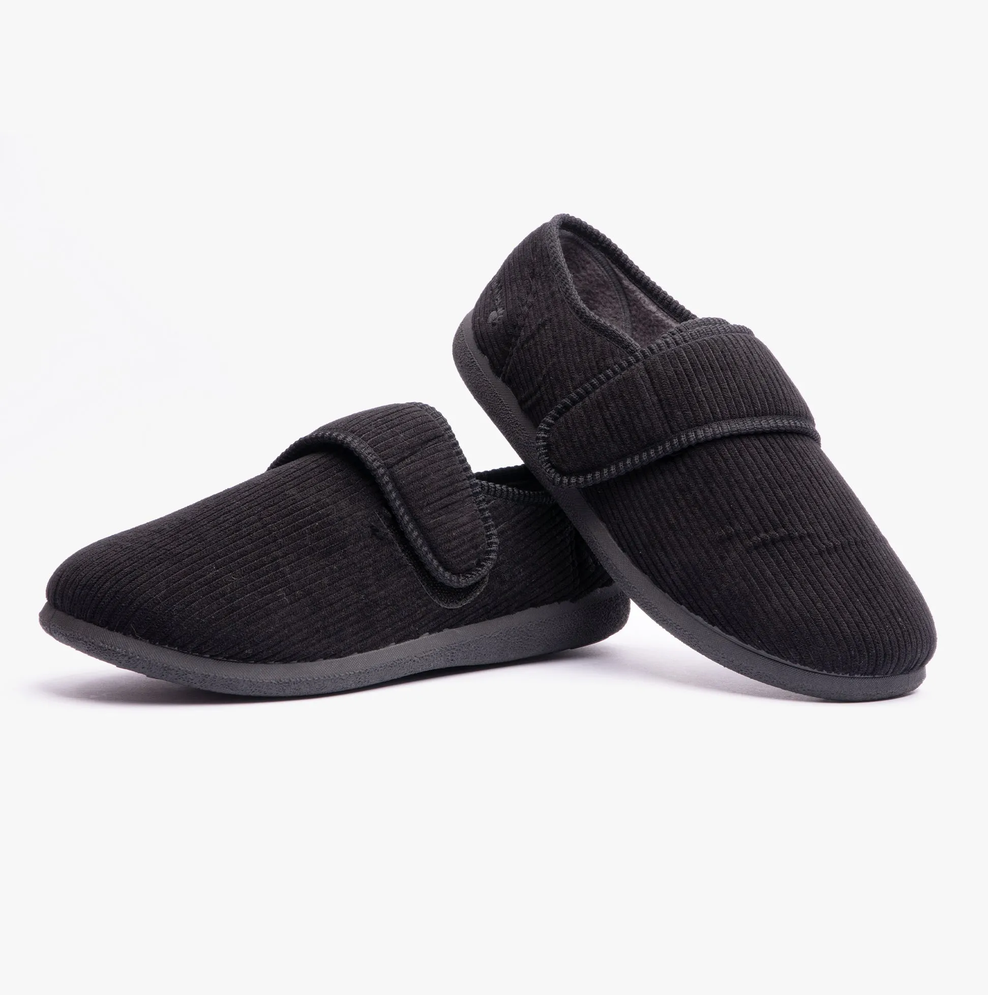 Padders OLIVER Mens Touch Fasten Full Slippers Black