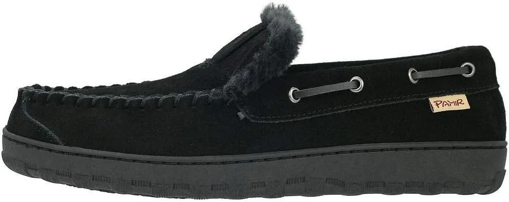 PAMIR Men's Genuine Suede Faux Fur Moccasin Slippers Indoor Outdoor Loafer Shoes