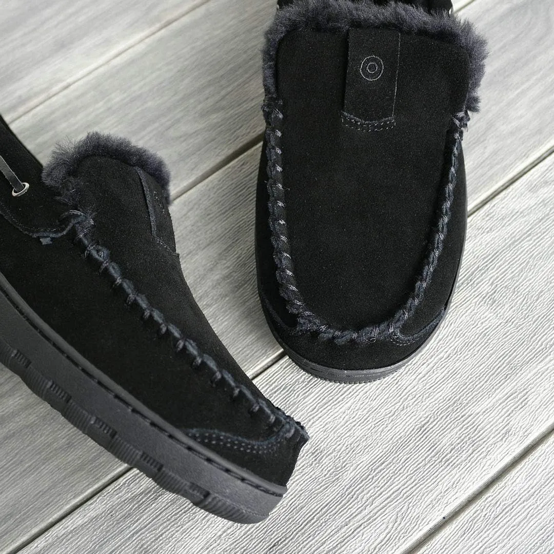 PAMIR Men's Genuine Suede Faux Fur Moccasin Slippers Indoor Outdoor Loafer Shoes