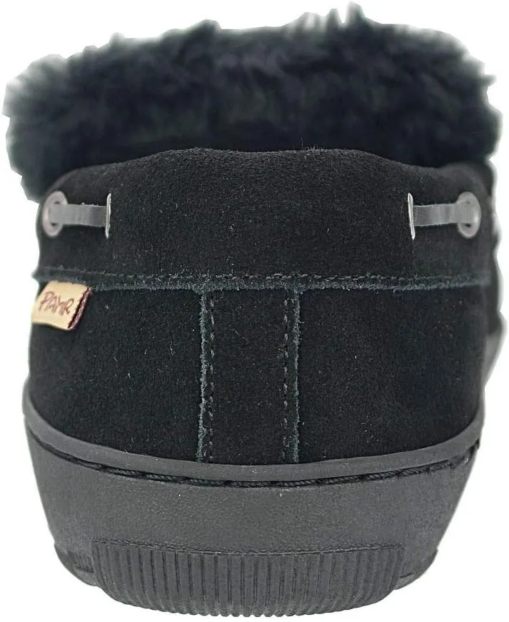 PAMIR Men's Genuine Suede Faux Fur Moccasin Slippers Indoor Outdoor Loafer Shoes