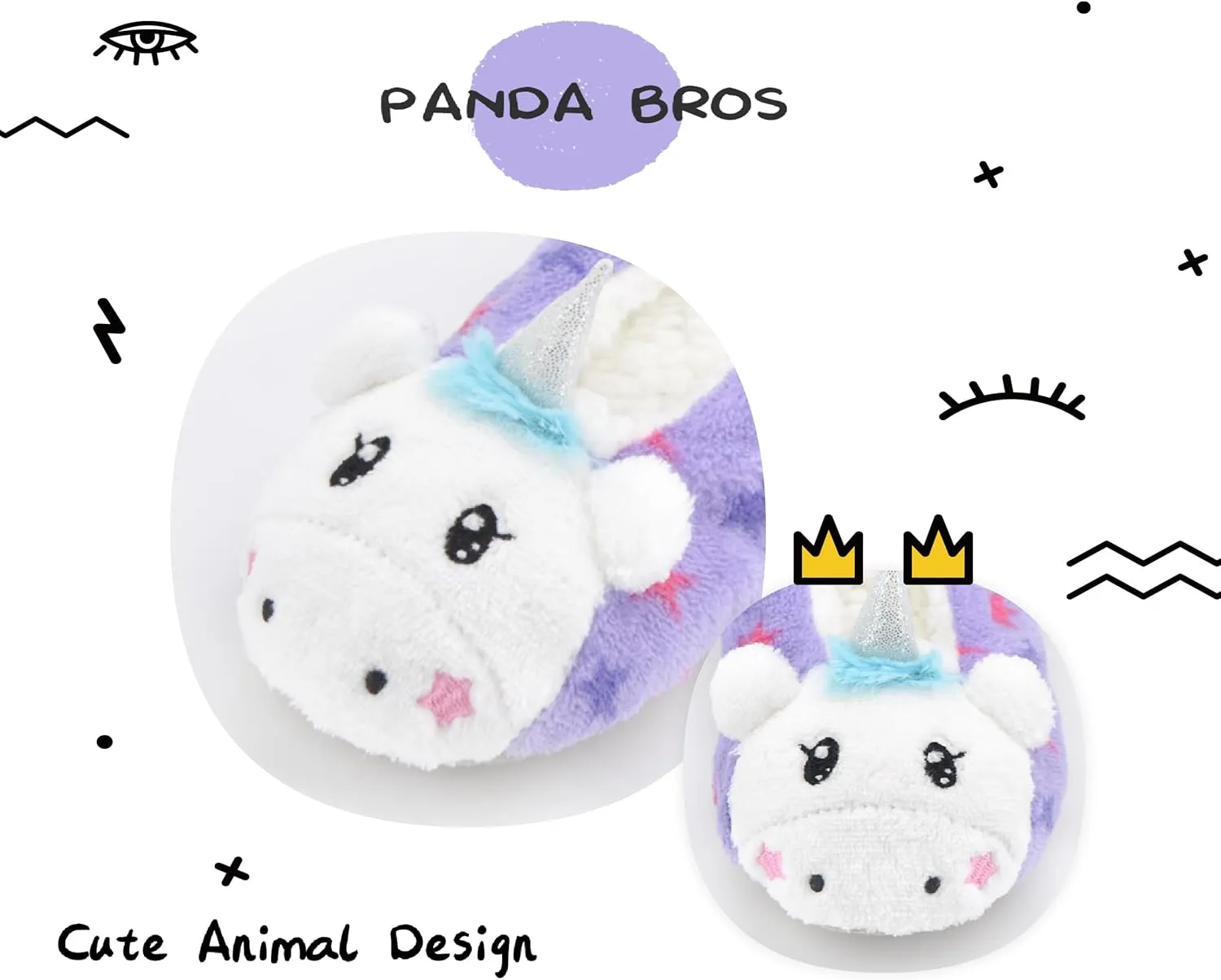 Panda Bros Kid's Animal Slipper Socks, Cartoon Cozy Fleece Indoor Slipper, Fluzzy Warm bedroom Shoes