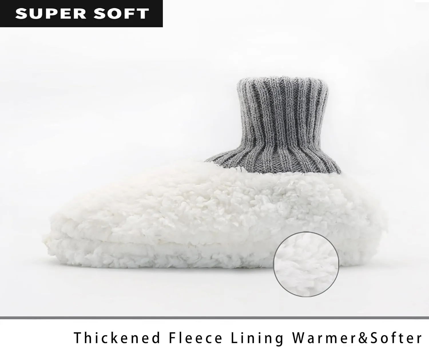 Panda Bros Men's Slipper Socks, Winter Cable Knit Non-Skid Warm Cozy Soft Indoor Socks With Fluffy Sherpa Lined