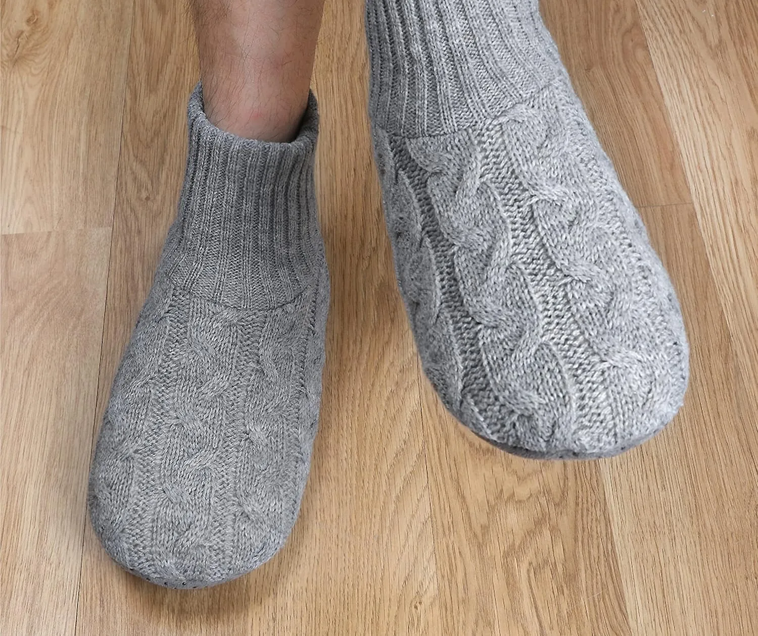 Panda Bros Men's Slipper Socks, Winter Cable Knit Non-Skid Warm Cozy Soft Indoor Socks With Fluffy Sherpa Lined