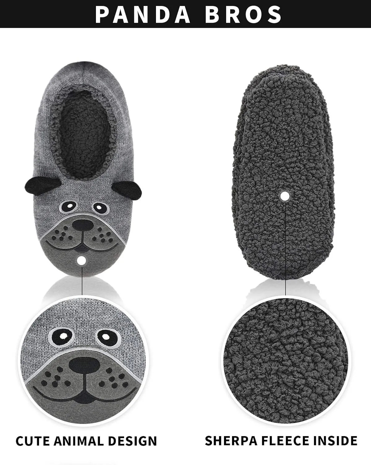 Panda Bros Slipper Socks for Men, Mens Slipper Socks with Non Skid Bottoms, Cozy Animal House Slippers