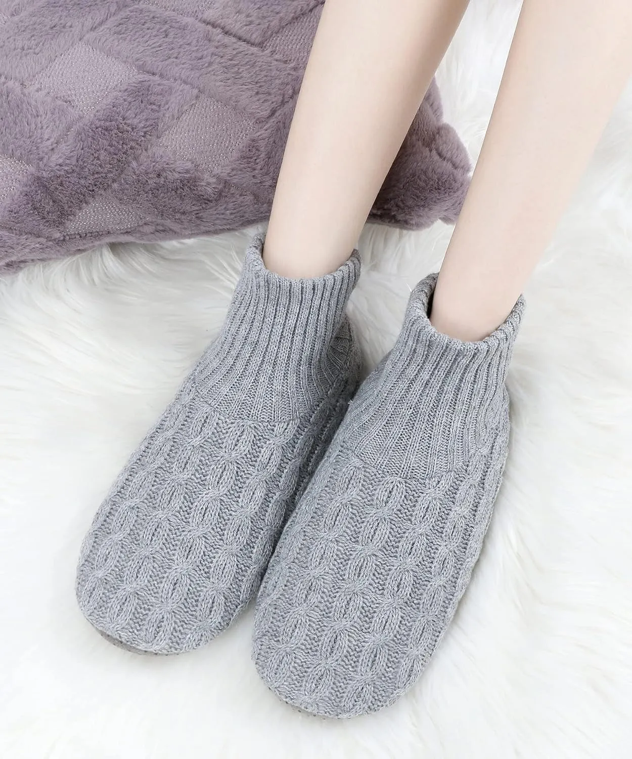 Panda Bros Slipper Socks For Women With Grippers, Fuzzy Womens Slipper Booties With Non Slip Bottoms, Cozy Warm House Slippers