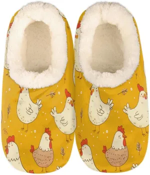 Pardick Cute Rooster Hen Women's Slippers, Funny Chicken Yellow Non-Slip House Slipper Socks, Plush Lined Slippers Shoes for Boys Girls Teens Indoor Bedroom