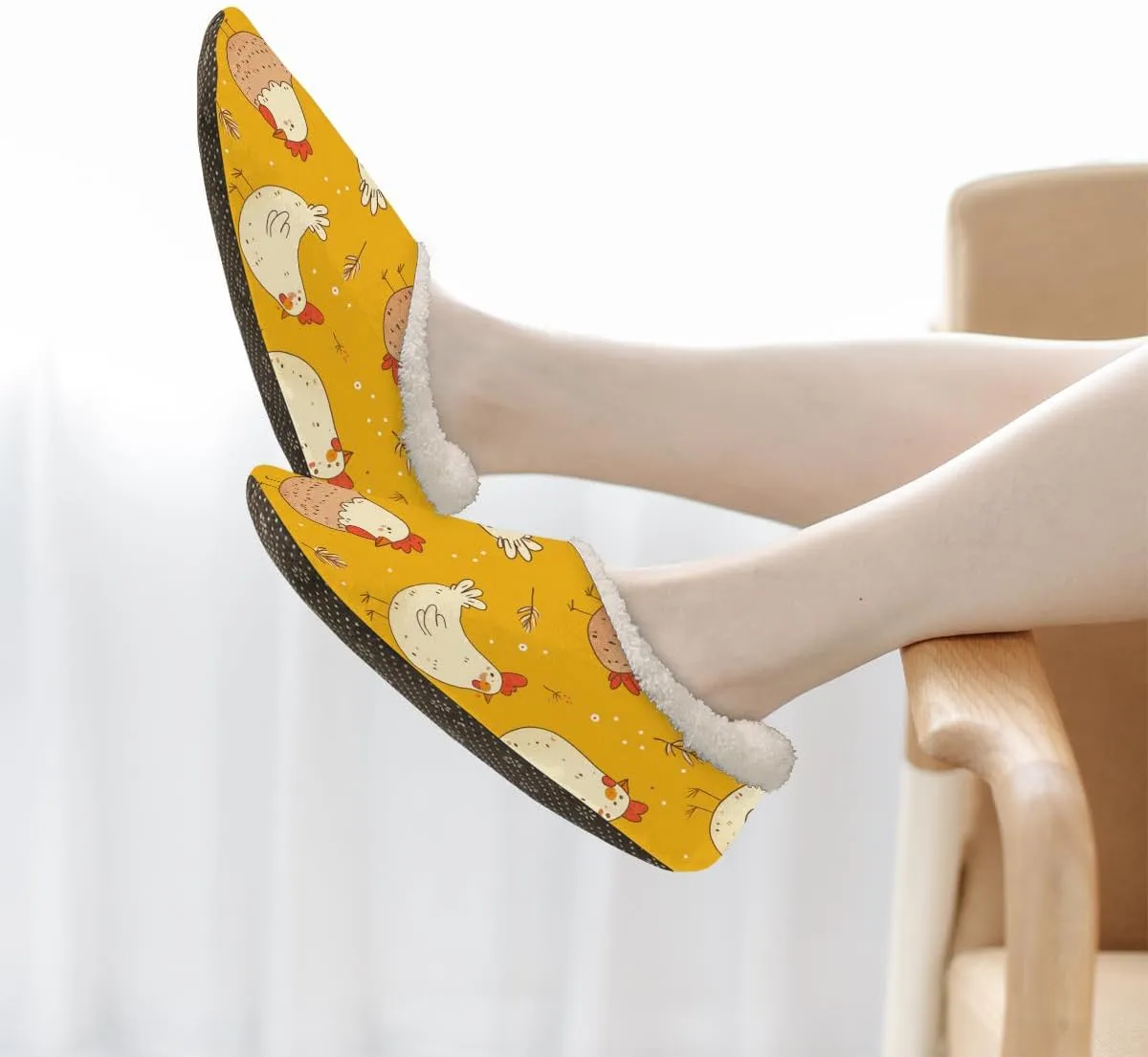 Pardick Cute Rooster Hen Women's Slippers, Funny Chicken Yellow Non-Slip House Slipper Socks, Plush Lined Slippers Shoes for Boys Girls Teens Indoor Bedroom