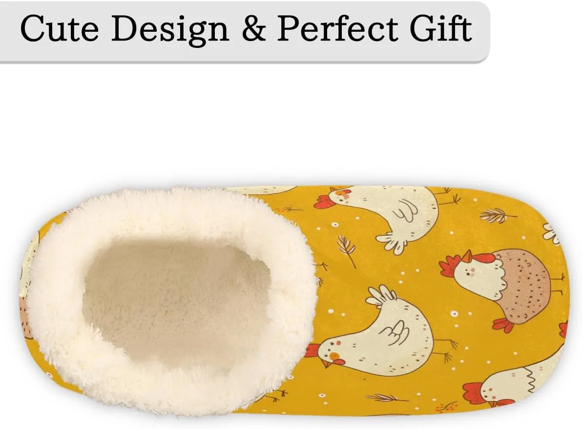 Pardick Cute Rooster Hen Women's Slippers, Funny Chicken Yellow Non-Slip House Slipper Socks, Plush Lined Slippers Shoes for Boys Girls Teens Indoor Bedroom